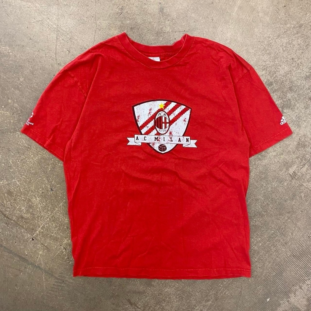 Vintage AC Milan Adidas Soccer Champions League 2000s Football Fan T-Shirt Large